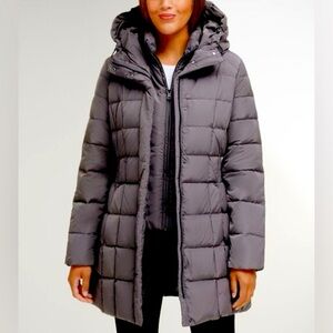 Cole Haan Iridescent Purple 32" Hooded Taffeta Down Coat Puffer Jacket Size S